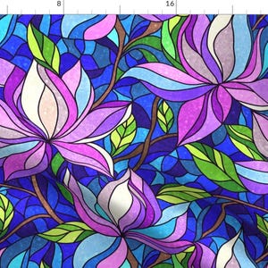 Bold Floral Fabric - Art Nouveau Magnolia by nancyrobertdesigns - Stained Glass Blooms Flowers Botanical Fabric by the Yard by Spoonflower