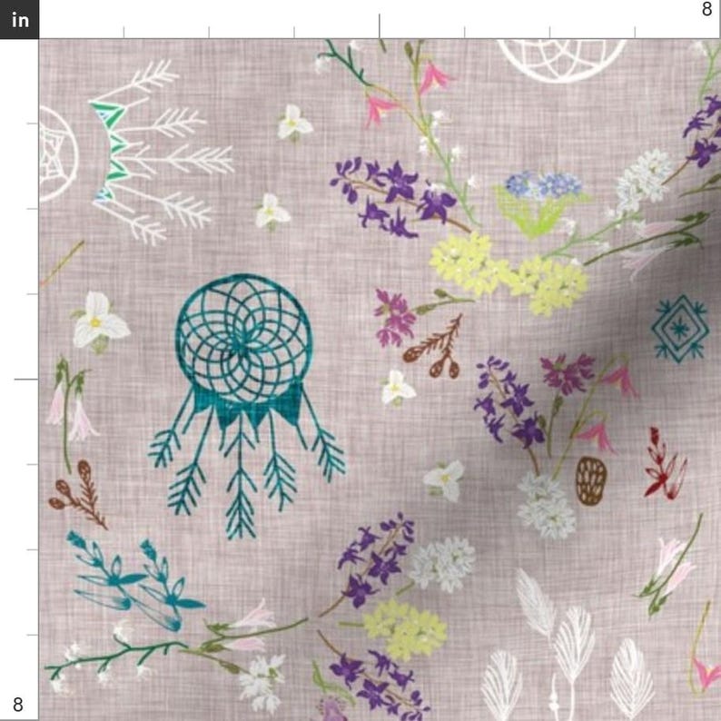 Dream Catchers Fabric - Wildflower Dreams Grey Purple Southwestern Boho By Nouveau Bohemian - Cotton Fabric By The Yard With Spoonflower image 3
