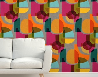 Midcentury kitsch peel-and-stick behang sampler - retro mod grillige vintage heldere verwisselbare behang staal voorbeeldpakket door Spoonflower