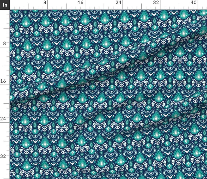 Teal and Navy Abstract Ikat Fabric Navy and Teal Ikat by Etsy