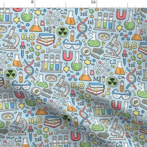 Science Fabric - Science Lab By Caja Design - Blue Colorful Kids Classroom Study Education Teach Cotton Fabric By The Yard With Spoonflower