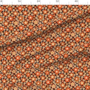 70s Fabric - Flower Power, 70’S, 60,S, Retro By Lr-Studio - 70s Geometric Flowers Orange Brown Cotton Fabric By The Yard With Spoonflower image 2