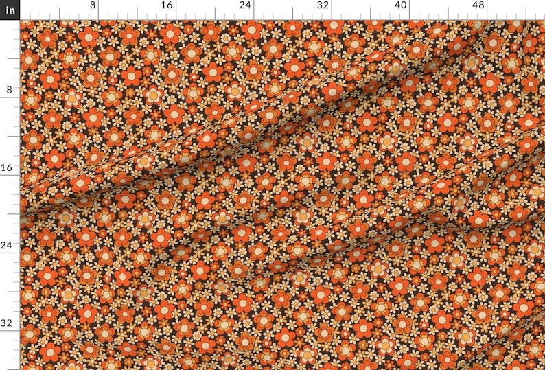 70s Fabric - Flower Power, 70’S, 60,S, Retro By Lr-Studio - 70s Geometric Flowers Orange Brown Cotton Fabric By The Yard With Spoonflower image 2