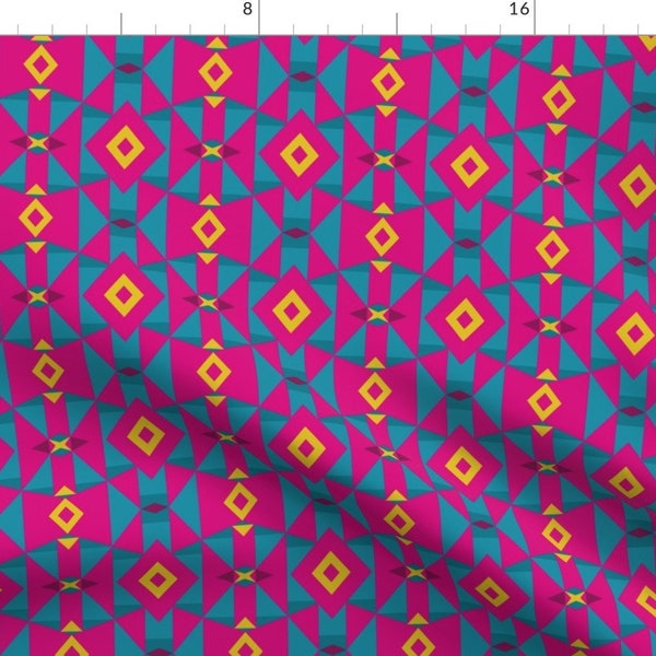 Neon Pink Tribal Fabric - Colorful Pink Tribal Geometric By Mariafaithgarcia - Tribal Boho Pink Cotton Fabric By The Yard With Spoonflower