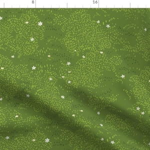 May include: A seamless pattern featuring a green background with a repeating design of small white flowers and green swirls.