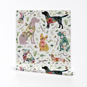 Floral Dogs Wallpaper - 8&quot; Patchwork Dogs By Shopcabin - Floral Dogs Custom Printed Removable Self Adhesive Wallpaper Roll by Spoonflower