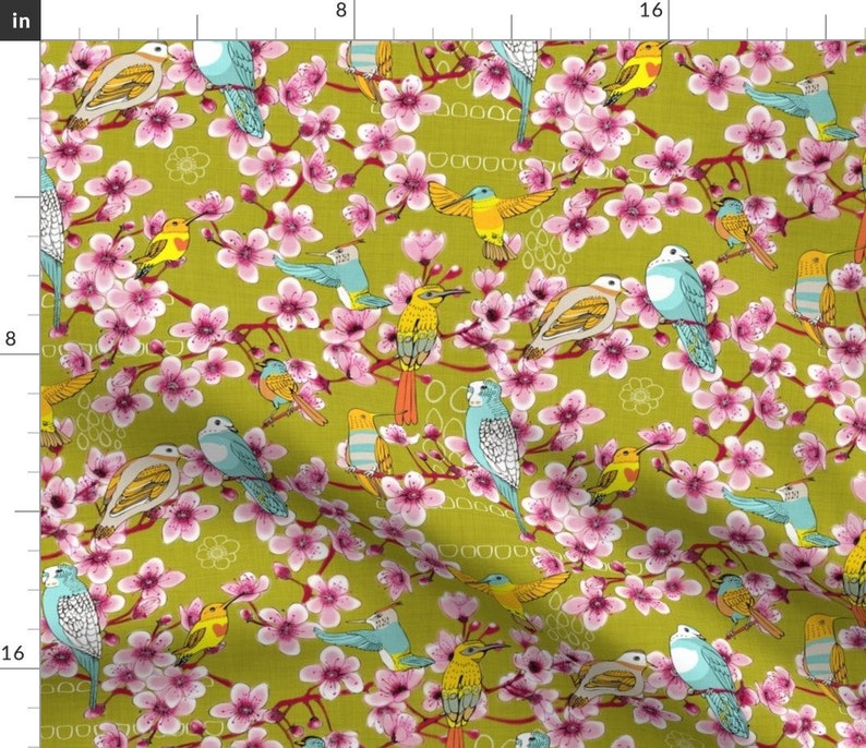 Birds and Blossoms Fabric Budgies 'N' Birds by Els Etsy