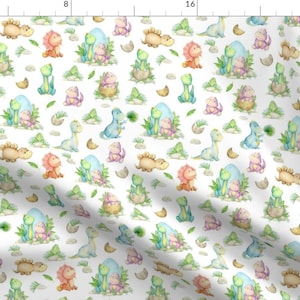 Cute Baby Dinosaurs Fabric - Dinosaur Friends Kids Fabric 8" Repeat By Gingerlous - Baby Nursery Cotton Fabric By The Yard With Spoonflower
