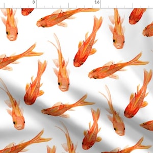 Orange Goldfish Fabric - Big Goldfish By Jillbyers - Watercolor Summer Goldfish Cotton Fabric By The Yard With Spoonflower