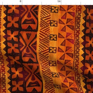 Tiki Tapa Fabric - Tapa Flower By Woodyworld Brown Orange Midcentury Modern Tropical Hawai&#39;i - Cotton Fabric By The Yard With Spoonflower