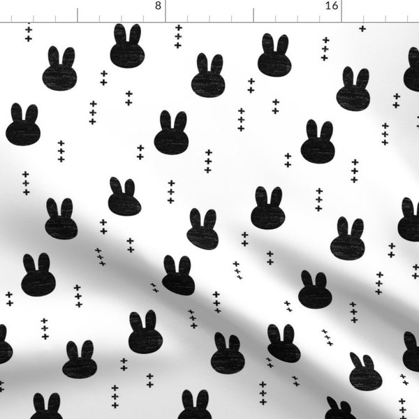Bunny Fabric - Bunnies (Distressed) // Black and White By Littlearrowdesign - Bunny Cotton Fabric By The Yard With Spoonflower