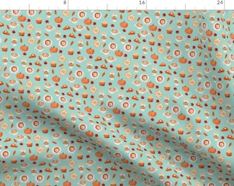 Pumpkin Spice Fabric - Small Scale Watercolor Coffee on Mint By Charlottewinter - Autumn Latte Cotton Fabric by the Yard with Spoonflower