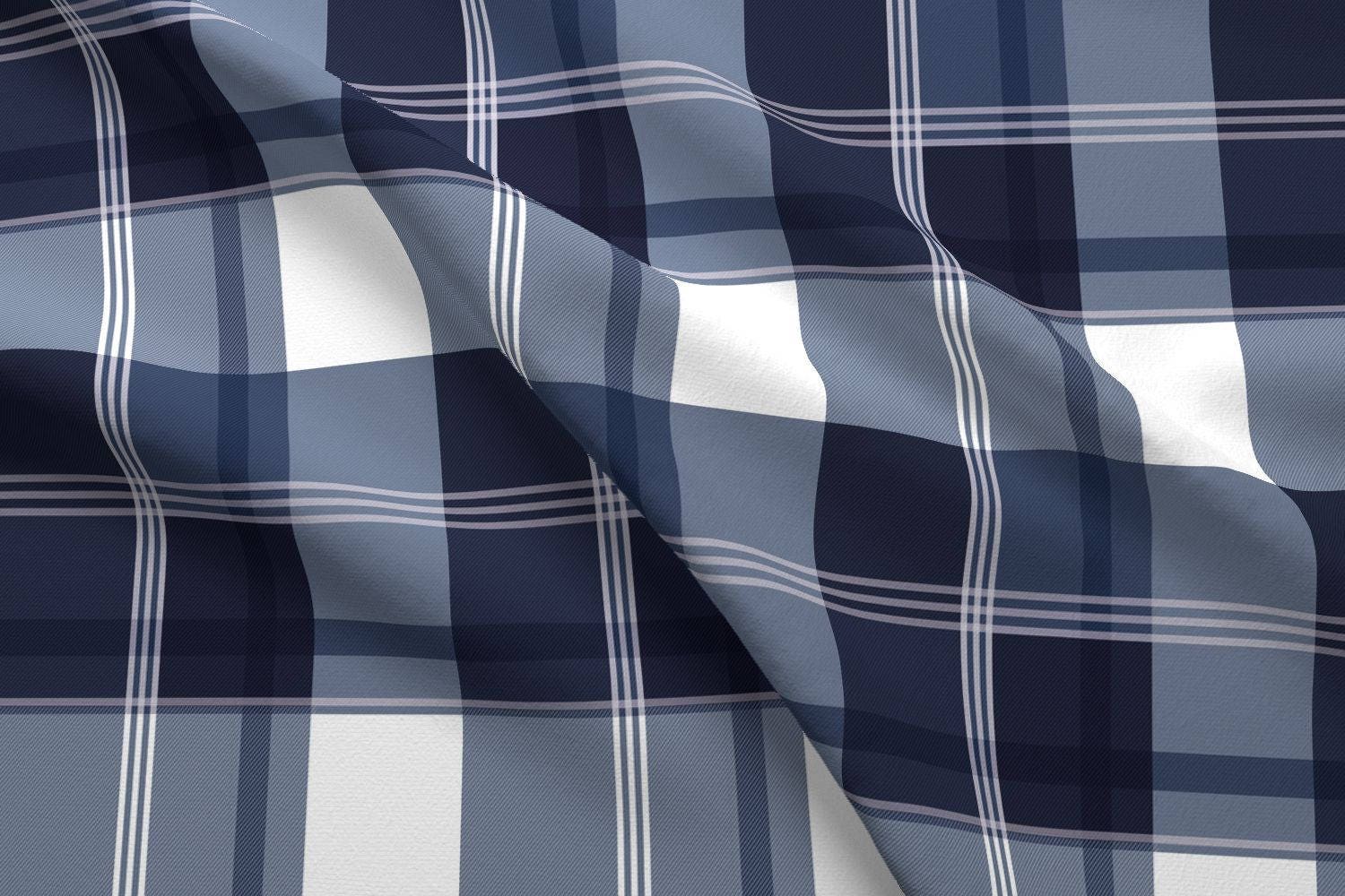 Navy and White Plaid Fabric Navy Blue Plaid By Laurapol
