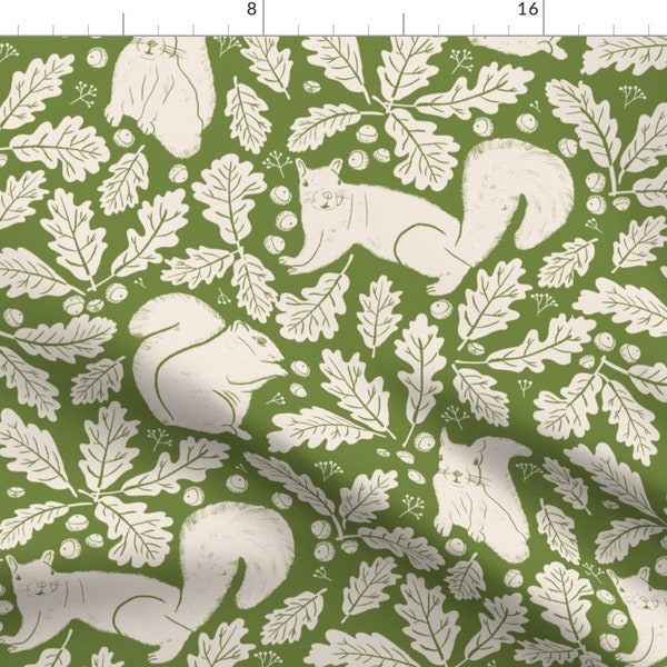 Squirrels On Green Fabric - Squirrels by riveroakstudio - Oak Leaves Acorns Woodland Animals Nature Fabric by the Yard by Spoonflower