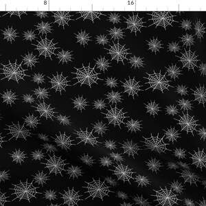 White Spider Webs on black spooky holiday Halloween fabric designed by Mint Peony- Cotton Cobweb fabric by the yard with Spoonflower