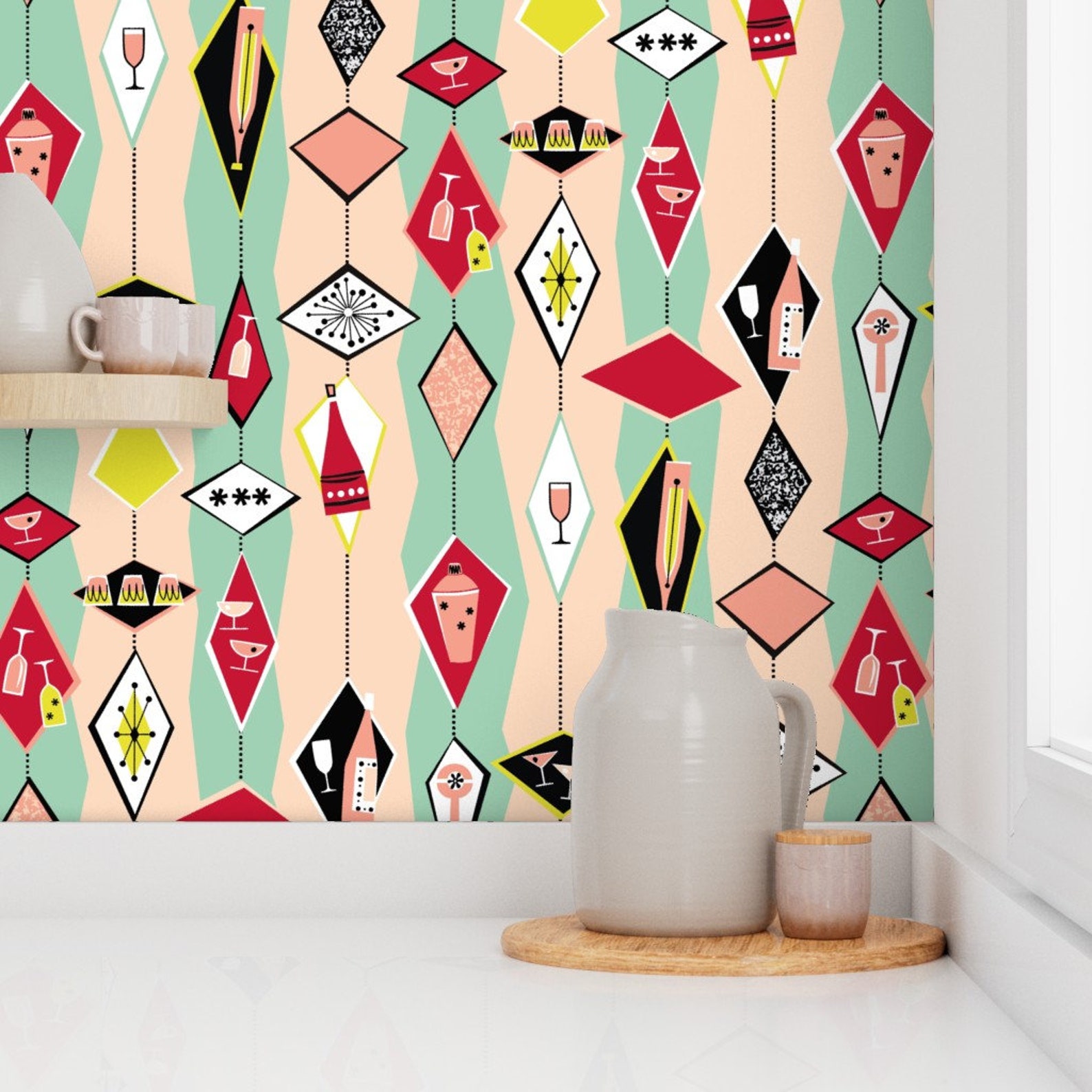 Mid Century Wallpaper Cocktail Diamonds Light Xl by - Etsy