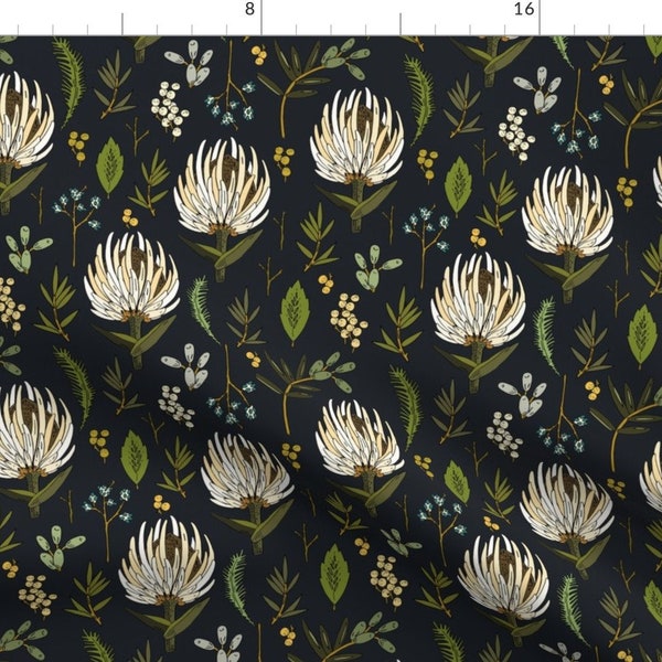 Protea Fabric - Protea Neutral By Holli Zollinger - Modern Botanical Floral Dark Grey Cotton Upholstery Fabric By The Yard With Spoonflower