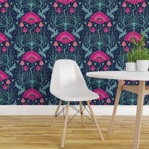 Papel pintado removible Art Nouveau Floral - Rosa amapola glamuroso en tonos joya - Decoración de pared - Amapola Art Nouveau de bamokreativ
