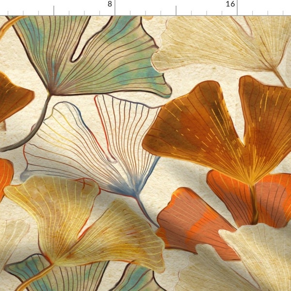 Autumn Ginkgo Fabric - Ginkgo Leaves by wildwater - Fall Color Watercolor Japanese Fabric by the Yard by Spoonflower