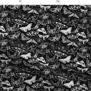 Moth Fabric - Moth Magic By Spookishdelight - Black White Butterfly Nature Insects Bugs Kids Cotton Fabric By The Yard With Spoonflower