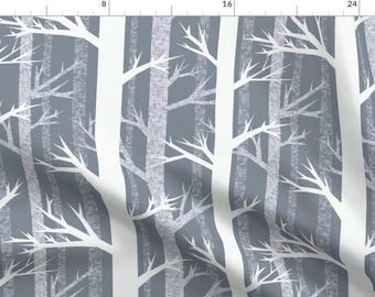 Mod Winter Forest Fabric - Winter Woods by ceciliamok - Snowy Trees Ice Grey White Bare Branches Fabric by the Yard by Spoonflower