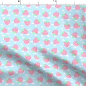Strawberry Sky Fabric - Strawberries Clouds By Magic Circle - Cloud Pink Fruit Summer Kids Pastel Cotton Fabric By The Yard With Spoonflower