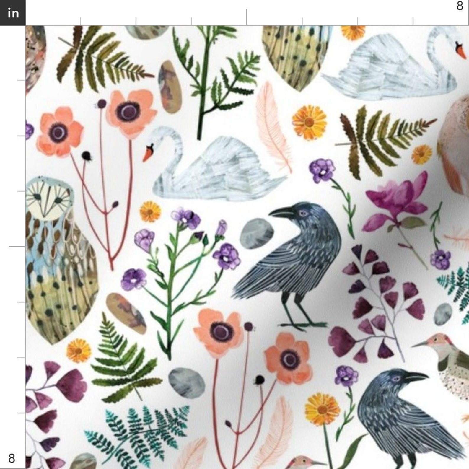 Birds and Flowers Fabric Lucid Dreams Miss Mystic Medium by Etsy