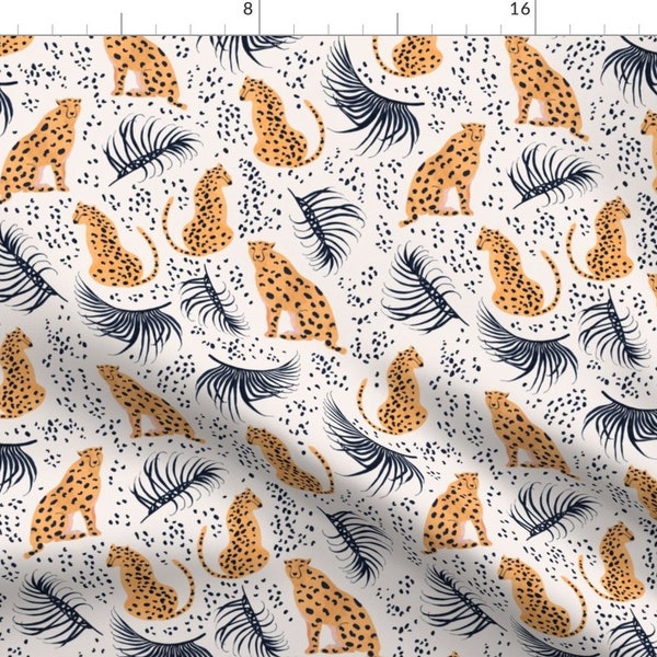 Cheetah Fabric - Cheeta By Lidiebug - Safari Leaves And Dots Print Watercolor Orange And Black Cotton Fabric By The Yard With Spoonflower