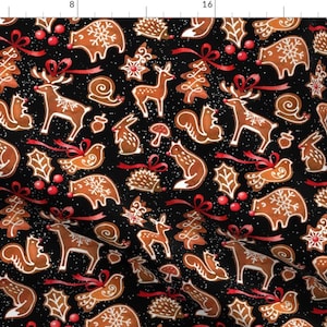 Gingerbread Fabric - Woodland Gingerbread By Mirabelleprint - Christmas Holiday Cookies Animals Cotton Fabric By The Yard With Spoonflower