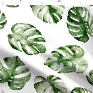 Monstera Fabric - Monstera 4 Large By Northeighty - Monstera Leaves Tropical Paradise Green White Cotton Fabric By The Yard With Spoonflower
