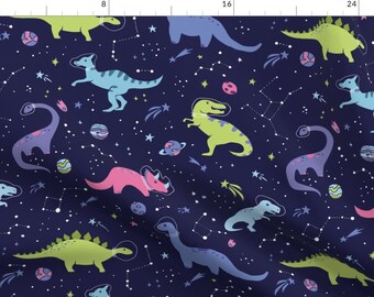 Space Dino Fabric - Space Dinosaurs By Latheandquill - Tiny Dinos In Space Astronaut Kid Nursery Cotton Fabric By The Yard With Spoonflower
