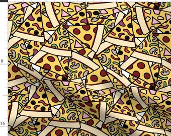 Pizza Slices Retro Geometric Food Pepperoni Fabric - Pizza Pattern By Thewellingtonboot - Pizza Cotton Fabric By The Yard With Spoonflower