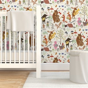 Woodland Animals Wallpaper - Animal Musicians by dasbrooklyn - Whimsical Party Garden  Removable Peel and Stick Wallpaper by Spoonflower