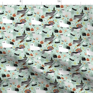 Pitbull Trick or Treat Fabric - Pitbull Halloween Costume Dog Ghost By Petfriendly- Dog Halloween Cotton Fabric by the Yard with Spoonflower