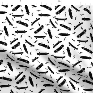 Skateboard Fabric - Skateboards Sport Fabric Skateboarding Black And White By Charlottewinter - Retro Skating Fabric With Spoonflower