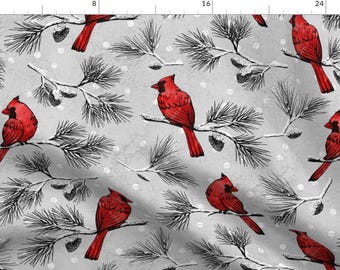Cardinals In The Snow Fabric - Cardinals In The Snow By Pinky Wittingslow - Cardinal Birds Winter Cotton Fabric By The Yard With Spoonflower