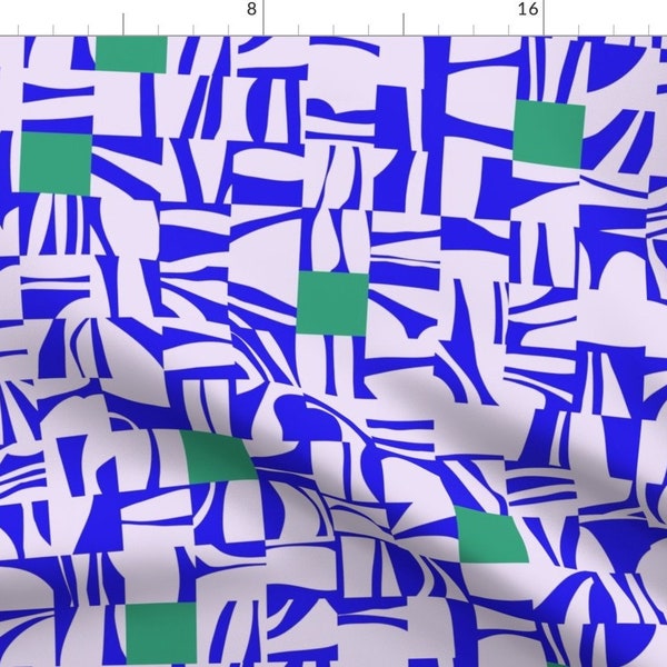 Bold Blue Graphic Fabric - Abstract Tiles by house_of_may - Modern Blue Green Small Scale Fabric by the Yard by Spoonflower