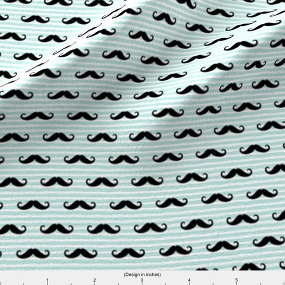 Small Mustache Fabric Small Scale Mustache On Stripes | Etsy