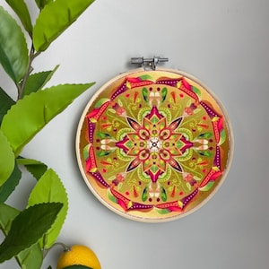 Moroccan Embroidery Template on Cotton - Golden Mandala By Veata_Atticus_Store -Embroidery Pattern for 6" Hoop Custom Printed by Spoonflower