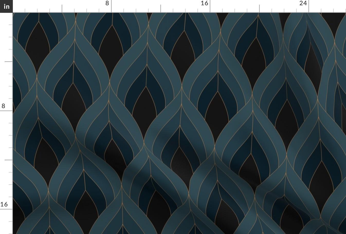 Art Deco Fabric - Art Deco Blossom by fischkandi - Vintage Blue Teal Elegant Art Nouveau Large Scale Fabric by the Yard by Spoonflower