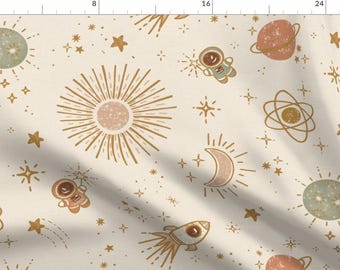 Celestial Fabric - Boho Baby Astronaut by gartmanstudio - Blush Clay Sage Gold Stars Sun Space Moon  Fabric by the Yard by Spoonflower
