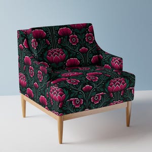 Moody Floral Upholstery Fabric- Victorian Florals by roucoucou - Dark Botanical Saturated Fuchsia  Fabric By The Yard With Spoonflower