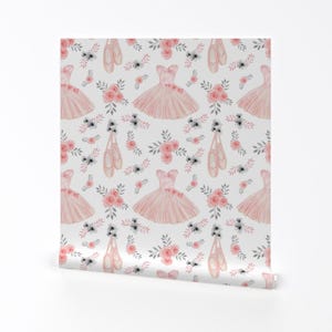 Blush Pink Ballerina Removable Peel and Stick Wallpaper - Ballet Dance Pastel Pink Floral - Wall Art Wall Decor - Ballerina  by katie_maree