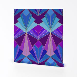 Art Deco Tapete - Pfau Art Deco Von Thewellingtonboot - Helles Purpur Aqua Geo entfernbare selbstklebende Tapetenrolle von Spoonflower