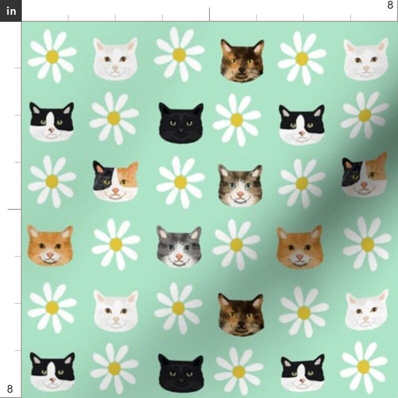 Daisy Cat Fabric Cat Daisy Floral Heads Pet Lover Fabric Etsy