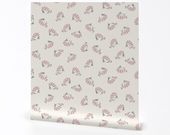 Little Shrimp Wallpaper - Cute Tossed Shrimp by the_minty_elephant - Pink Crustacean Removable Peel and Stick Wallpaper by Spoonflower