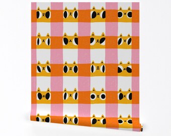 Cat Checks Wallpaper - Check It Out Meow von stolenpencil - Gingham Animals Cartoon Lustige entfernbare Tapete von Spoonflower