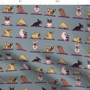 Dog Yoga Fabric - Frenchie Yoga By Huebucket - French Bulldog Dog Lover&#39;s Novelty Cotton Fabric By The Yard With Spoonflower