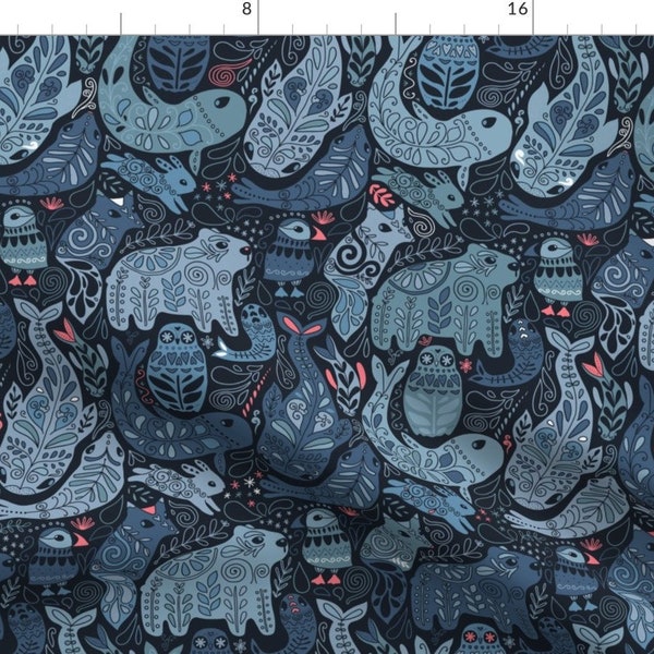 Blue Animals Fabric - Arctic Animals By Kostolom3000 - Arctic Winter Snow Fox Seal Polar Bear Cotton Fabric By The Yard With Spoonflower