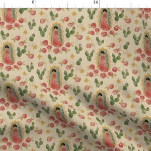 Catholic Fabric - Our Lady Of Guadalupe By The Little Rose Shop - Catholic Religious Idol Woman Cotton Fabric By The Yard With Spoonflower